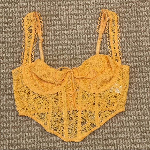 For Love & Lemons Sammie Bustier Crop Top Yellow Medium - Picture 3 of 8